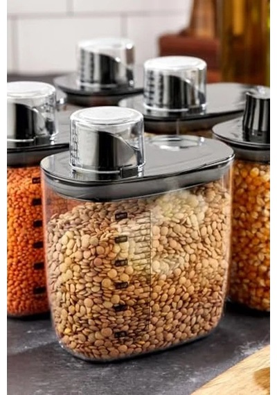 Vakumlu Erzak Saklama Kabı, Siyah Kapaklı, 1300 Ml, Sızdırmaz Açık Bej