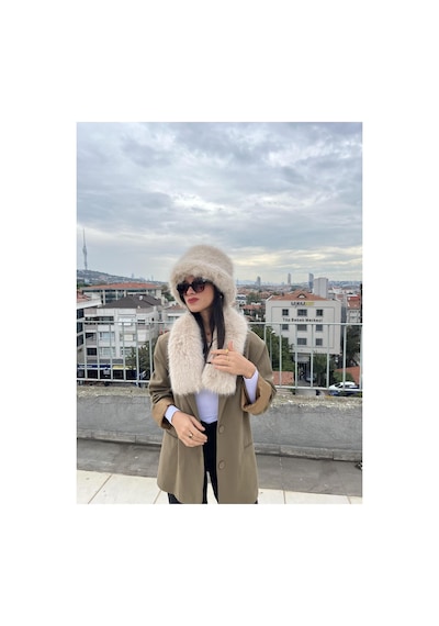 Mollycrush Kadın Suni Kürk Şapka Ve Atkı Seti Yumuşak Dokulu, Soğuk Havalar İçin Lüks & Şık Görünüm Bej