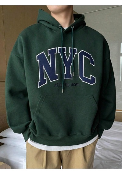 Altamira Erkek Siyah Nyc Baskılı Oversize Kapşonlu Sweatshirt 001