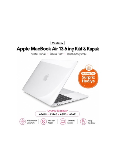 Macbook Air 13.6 İnç M2 M3 M4 M5 Uyumlu Sert Kılıf Ultra Şeffaf Hard Case A2681 A3113 A3240 A3449 Tam Uyum İnce Hafif Koruma Şeffaf Belirtilmemiş