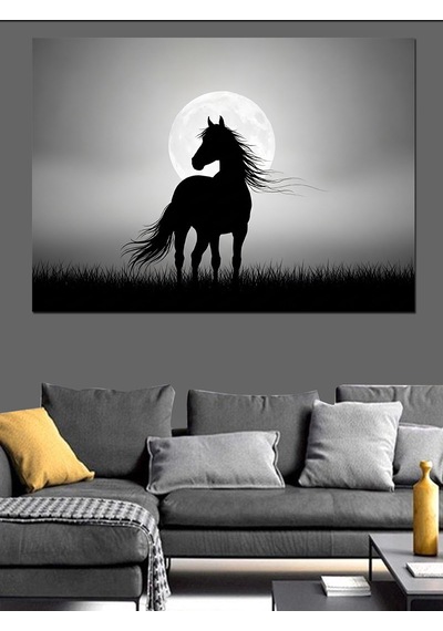 Ahşap Tablo Gece Vakti Yalnız At
