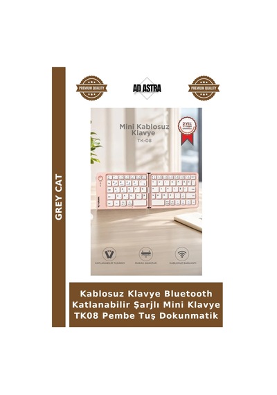 Kablosuz Klavye Bluetooth Katlanabilir Şarjlı Mini Klavye Tk08 Pembe Tuş Dokunmatik