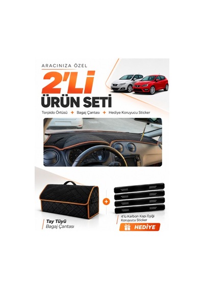 E-biz Seat Ibıza 2008-2017 Uyumlu Torpido Örtüsü + Tay Tüyü Çanta - Siyah-kahverengi - Se004
