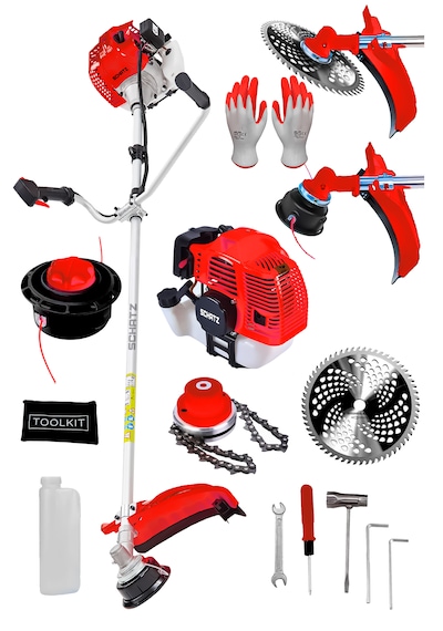 Schatz 5.9 Hp Yan Tipi Benzinli Motorlu Ot Çalı Çim Biçme Tırpanı 11000rpm Kırmızı + Canavar Başlık