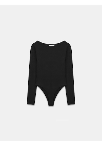 Dilvin 32549 Kayık Yaka Bodysuit-siyah Siyah