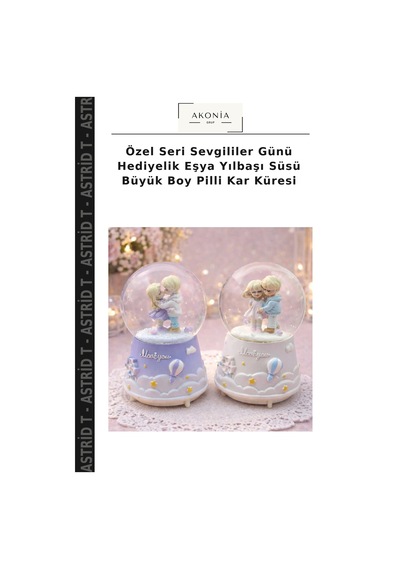 Özel Seri Sevgililer Günü Hediyelik Eşya Yılbaşı Süsü Büyük Boy Pilli Kar Küresi
