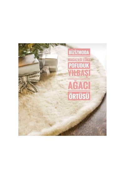 Yeniyıl Yılbaşı Çam Ağacı Örtüsü 100 Cm Çaplı Yuvarlak Krem Renk Ağaç Altı Örtüsü