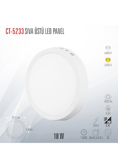 Cata Ct-5233 Sıva Üstü Led Panel Beyaz Işık