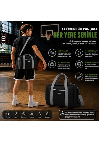 Microcase 4 Bölmeli Geniş Hacim Dayanıklı Spor Seyahat Malzeme Çantası Medium Al5583 Siyah