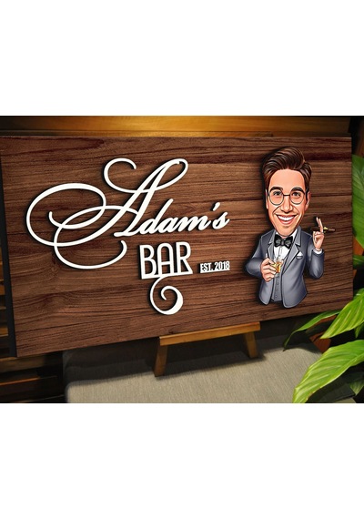 Bk Gift Kişiye Özel Karikatürlü Kabartma Tasarım Ceviz Ahşap Bar Tabelası, Home Bar Tabela, Rustik Ev Dekorasyonu, Duvar Dekoru-15