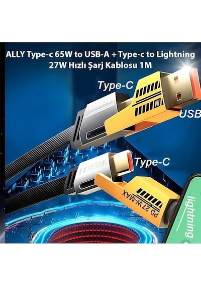 4-in-1 Usb-a Type-c To Lightning + Type-c 65w Hızlı Şarj Ve Data Kablosu 1,20mt