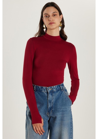 Tudors Kadın Regular Fit Klasik Kesim Viskon Kumaş Balıkçı Yaka Bordo Bluz -34617 Bordo