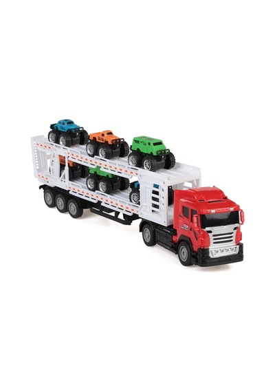 Oyuncak Uzaktan Kumandalı Araba Taşıyan Tır 35 Cm - 6 Adet Mini Arabalı Set 1:32 Ölçek Kırmızı