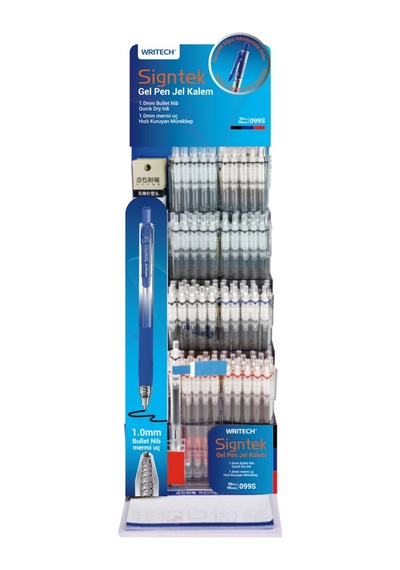 Wrıtech W-099s Sıgntek İmza Kalemi 1,0mm Jel Kalemi Mavi Gövde - 96'lı Dısplay Ahşap