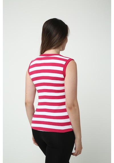 Vanschendel Kadın Çizgili Pembe-beyaz Fitilli Bisiklet Yaka Örme Atlet - Günlük Kullanım Için Rahat Ve Şık Üst
