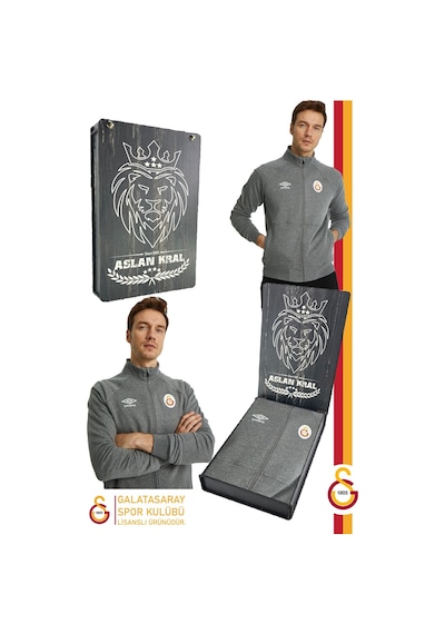Gsstore Galatasaray Lisanslı Dik Yaka Fermuarlı Gri Sweat Hediyelik Ahşap Kutulu Gri
