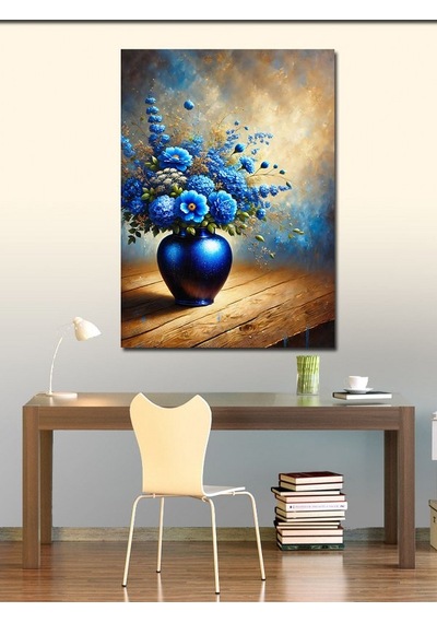 Kanvas Tablo Mavi Çiçekler Vazoda 70cmx100cm