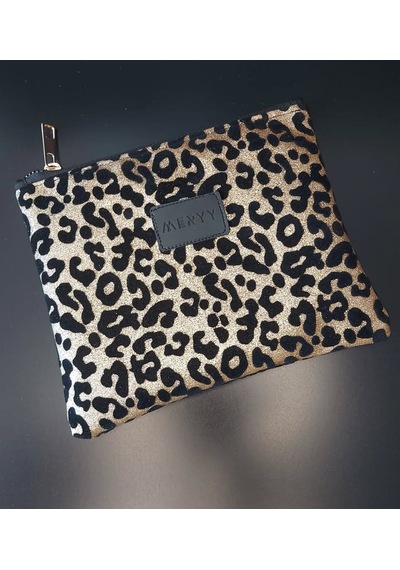 Meryy Collection Clutch Çanta Kadife Leopar Detaylı Leopar