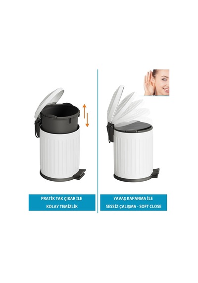 Midas Klozet Fırçası + Çöp Kovası 5 Lt -2 Parça Set, Mat Beyaz 35.22.89.01.04