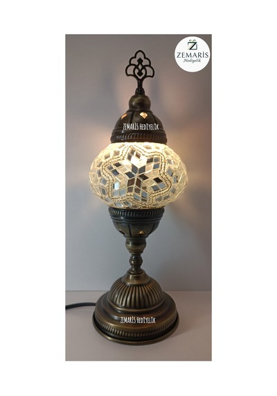 El Yapımı Otantik Mozaik Masa Lambası Yüksek Boy Beyaz - 820076288 Beyaz