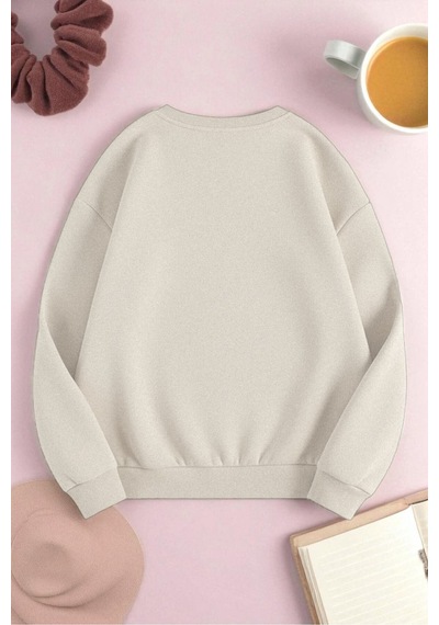 Uyguntarz Unisex Fantastic Baskılı Oversize Sweatshirt Bej