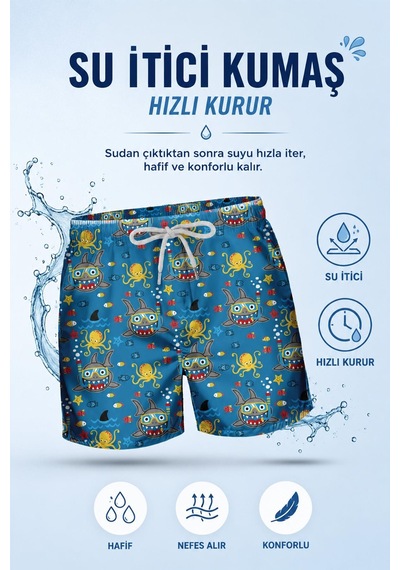 1-4 Yaş Su İtici Özellikli Dijital Baskılı Çocuk Deniz Şort Mayo // 1110 Saks