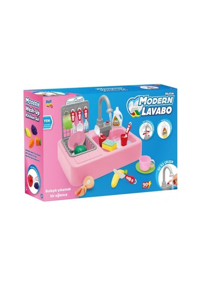 7010 Modern Lavabo Pilli Çeşmeli Mutfak 25 Prç Pembe