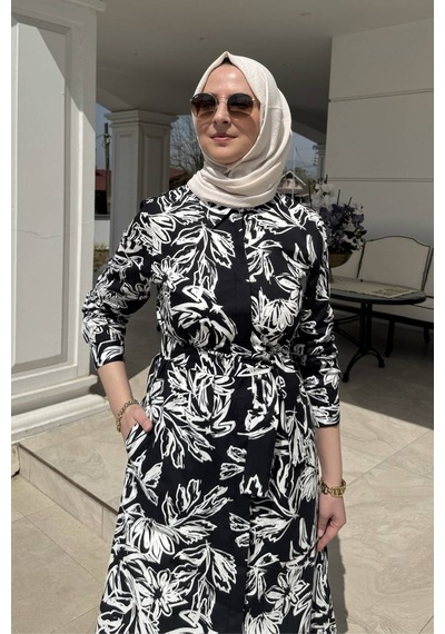 Rabia Şamlı Doğa Siyah Tunik Çok Renkli