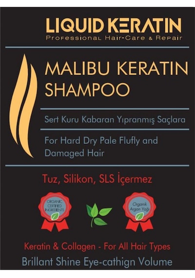 Tuzsuz Sülfatsız Malibu Keratin Şampuanı 1000ml - Kuru Sert Kabaran Saçlar Için