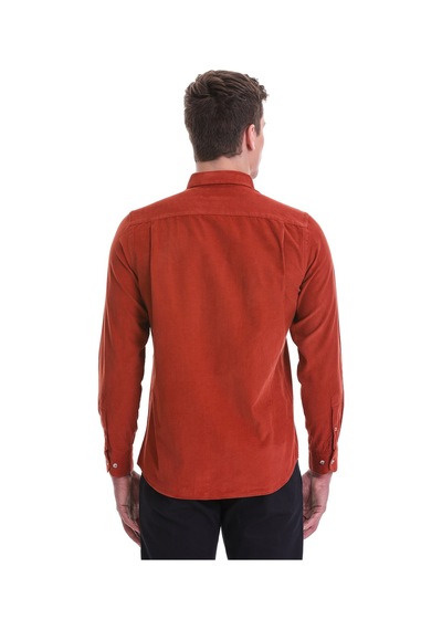 Hatemoğlu Kiremit Slim Fit Düz 100% Pamuklu Düğmeli Yaka Uzun Kollu Klasik Kiremit