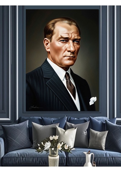 Ahşap Tablo Atatürk Ciddi Bakış Portresi