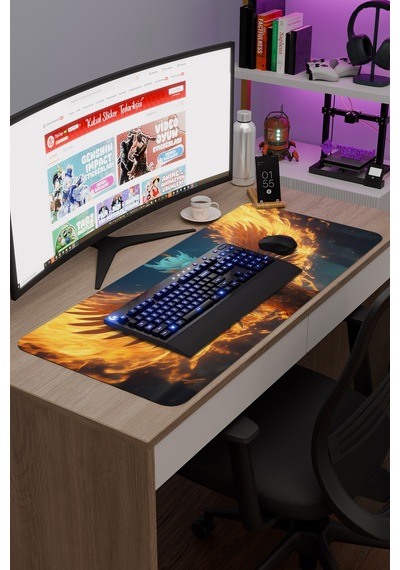 Anka Kuşu Kaymaz Dikişli Kauçuk Oyuncu Mousepad V1 - 90x40 Xxl Gaming Mouse Pad Fare Altlığı