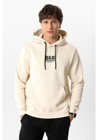Backandbond Bej Regular Fit Pamuklu Kapüşonlu Sweatshirt