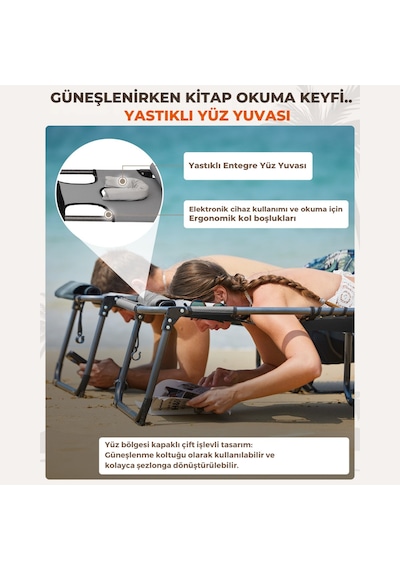 Kingcamp Magnolia B10 Hands-free Premium 7 Kademeli Katlanır Şezlong Grey Bej