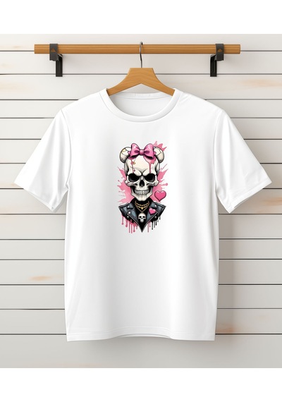Aselinda Kuru Kafa Baskılı Bisiklet Yaka Pamuklu T-shirt Beyaz