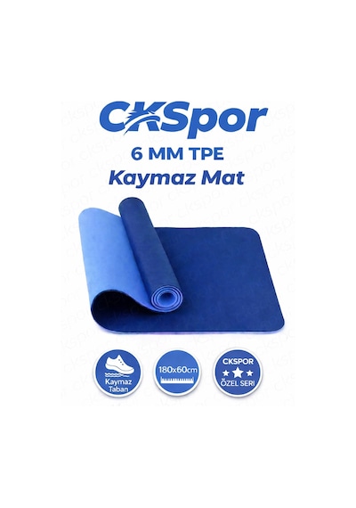CKSpor Profesyonel Tpe Yoga Matı 6 Mm Kaymaz Taban Çift Katmanlı Spor Matı Mavi