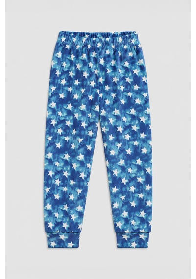 Markapia Erkek Çocuk Yıldız Desenli Yumuşak Kadife Dokulu Pijama Takımı Mavi