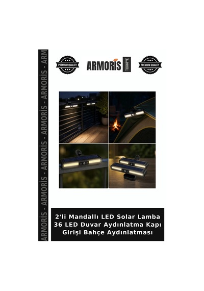 2'li Mandallı Led Solar Lamba 36 Led Duvar Aydınlatma Kapı Girişi Bahçe Aydınlatması