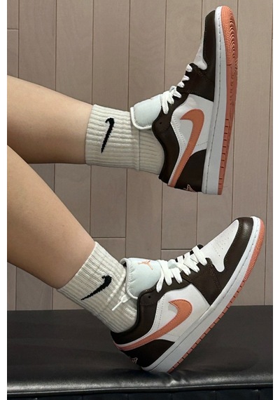 Nike Air Jordan 1 Low Womens Sneaker Hakiki Deri Kadın Günlük Spor Ayakkabı Beyaz Pembe Beyaz - Pembe