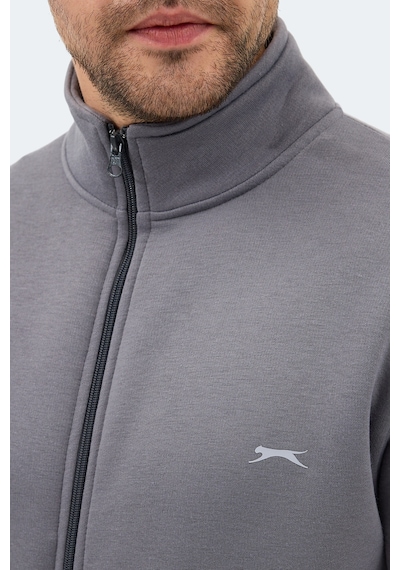Slazenger Mendoza I Erkek Fermuarlı Dik Yaka Cepli Gri Sweatshırt Gri
