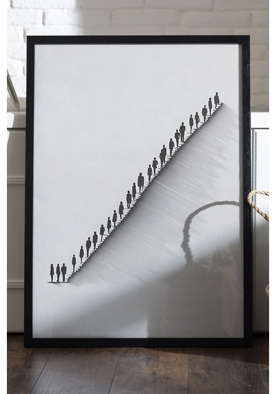 Endless Path Siyah Ahşap Çerçeveli Poster, Dekoratif Soyut Monokrom Duvar Tablosu