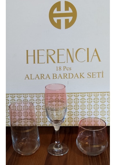 Alara 18 Parça Bardak Seti Pembe - Şeffaf