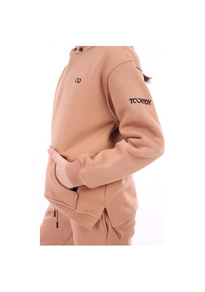 Kız Çocuk Oversize Kapüşonlu Cepli Nakış Baskılı Yırtmaçlı Sweatshirt - 3 İplik Şardonlu Kahverengi Kız Çocuk Oversize Kapüşonlu Cepli Nakış Baskılı Yırtmaçlı Sweatshirt - 3 İplik Şardonlu Kahverengi