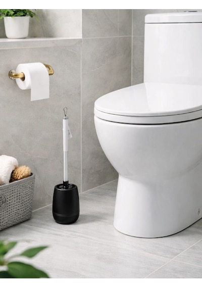 Silikon Başlıklı Mat Siyah Paslanmaz Detaylı Tuvalet Fırçası Ve Standı Modern, Şık Wc Fırçası Vıchy-7051
