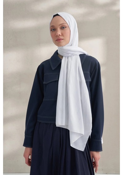 Armanda Krep Jakar Prizma Desen Şal - 70 X 190 Kırık Beyaz