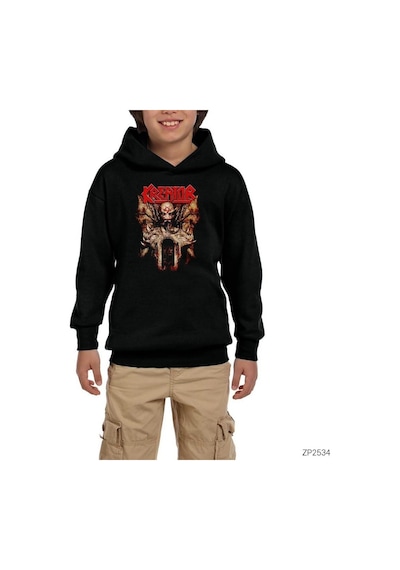 Zepplin Giyim Kreator Devil Door Siyah Çocuk Kapşonlu Sweatshirt