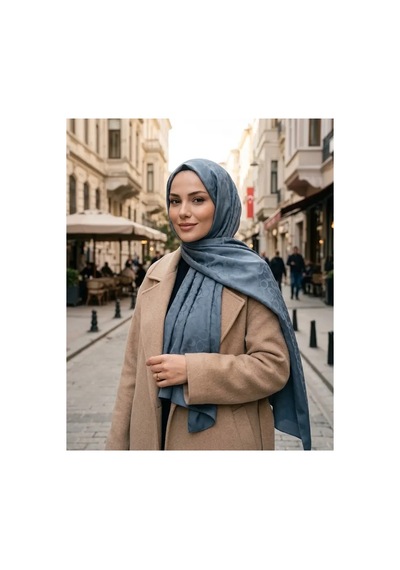 Nukra Jakarlı Pamuk Tesettür Şal Koza İpek Mavi 70 X 190 Cm