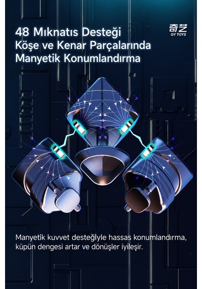 Qy Toys Manyetik 3x3 Hız Küpü Maglev M Pro Stickerless 48 Mıknatıslı Profesyonel Zeka Küpü 5,5 Cm