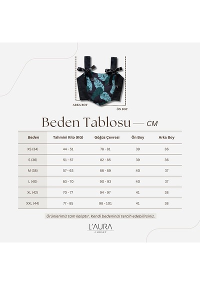 L'aura Corset Yaprak Desenli Siyah Bayan Korse Büstiyer