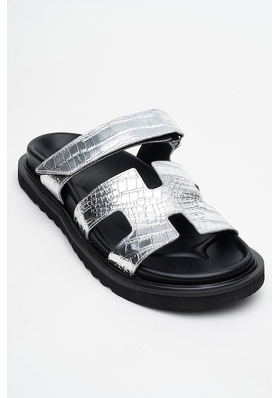 Luvishoes Luvi Shoes Loana Gümüş Baskı Hakiki Deri Kadın Terlik Gümüş